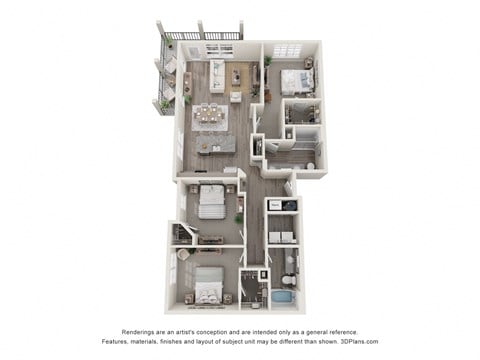Floor plan for 3 beds, 2 baths, 1426 sqft